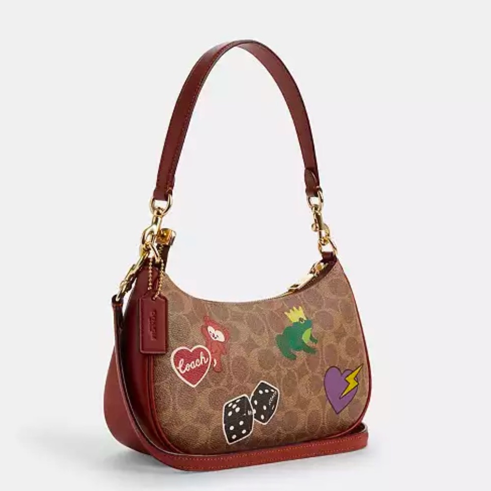 πNWT COACH TERI SHOULDER BAG IN SIGNATURE CANVAS WITH STICKER PRINT - Picture 5 of 17